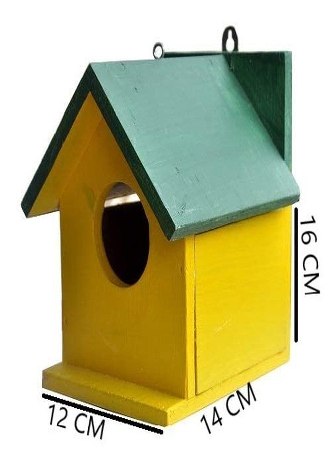 GO7 Wooden Bird House for Gaeden and Balcony Hanging Pack of 2 (Yellow & Green) - Image 3